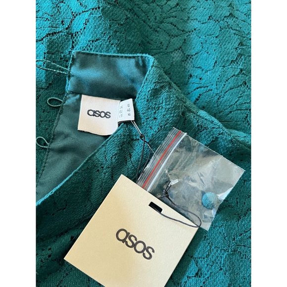 ASOS Sheath Dress 14 Green Cotton Lace Long Sleeve Washable Stretch NEW NWT - Picture 11 of 12
